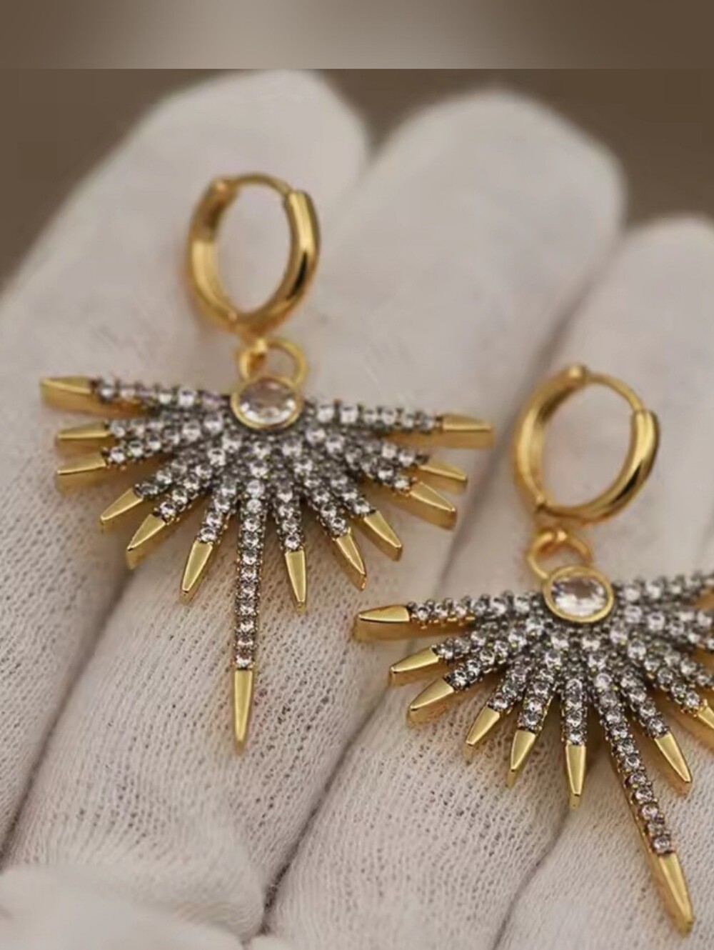 Gold Crystal Sunburst Pendant & Earring Set - Elegant Women Jewelry